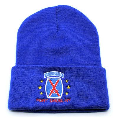 10th Mountain Division Winter Beanie Hats With Embroidered Crests