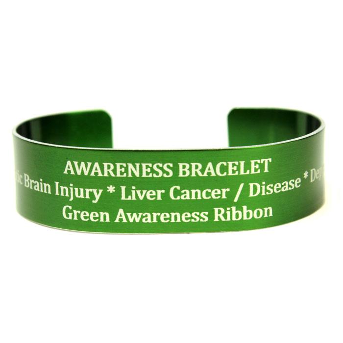 Personalized Metal Awareness Bracelet with Ribbon Green .5