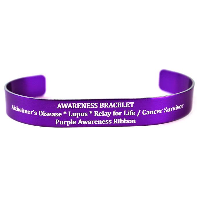 Personalized Metal Awareness Bracelet With Ribbon in Purple