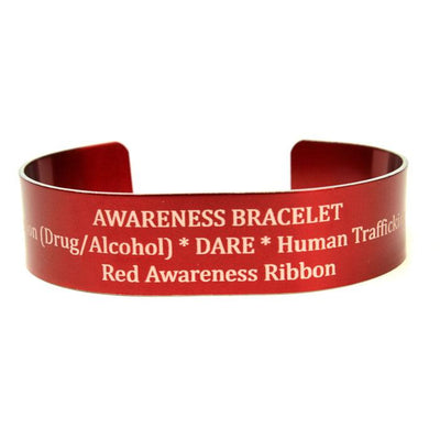 Red Personalized Metal Awareness Bracelet With Ribbon