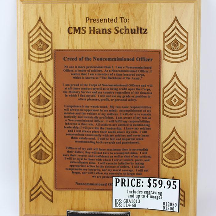 Army Retirement Gift Red Alder Wood Plaque with Personalized Text 8 X 10