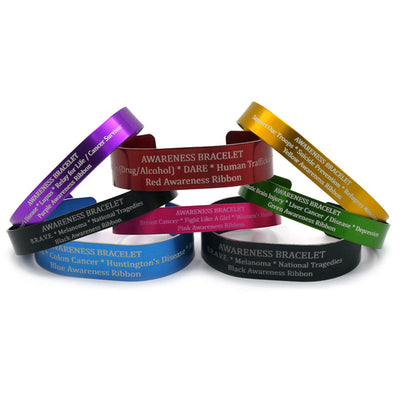 Personalized Metal Awareness Bracelet With Ribbon Assorted Colors