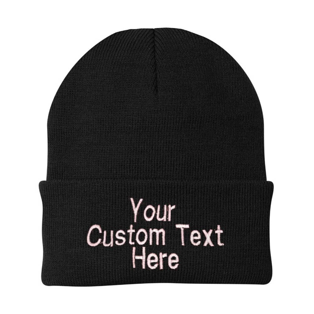 Black Custom Embroidered Fleece-Lined Knit Cap