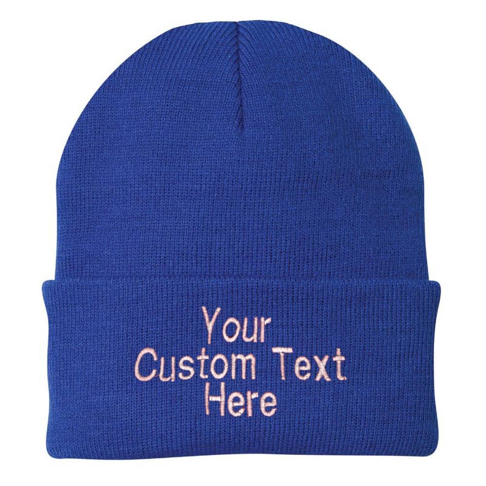 Blue Custom Embroidered Fleece-Lined Knit Cap