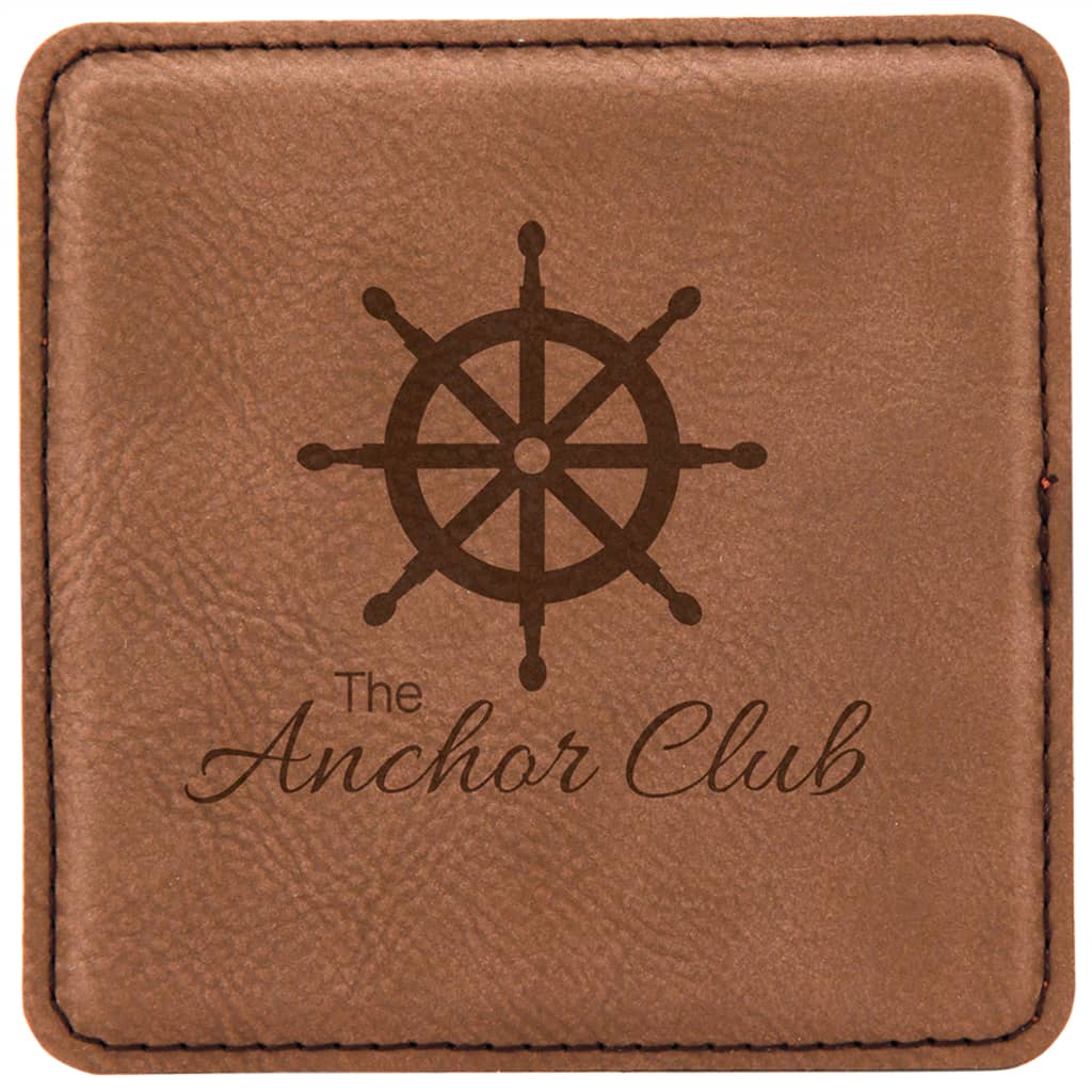Personalized Dark Brown Faux Leather Drink Coaster
