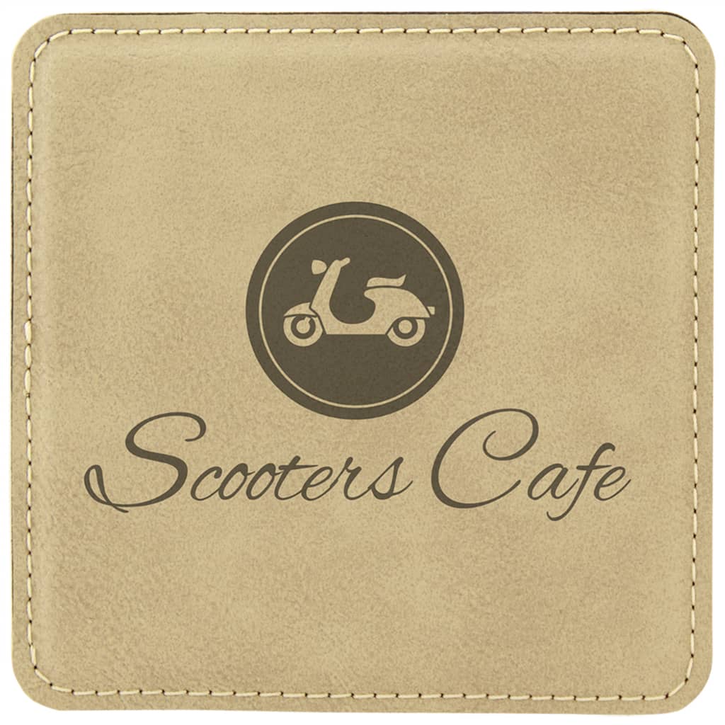 Light Brown Custom Faux Leather Drink Coaster