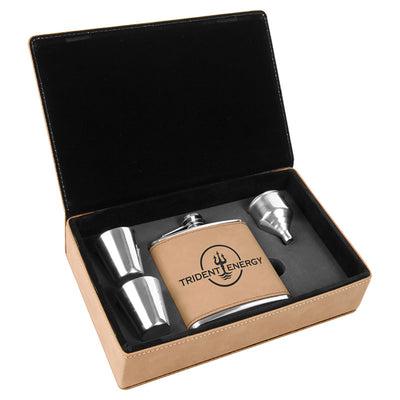 Personalized Leatherette Flask Gift Box Set in Light Brown