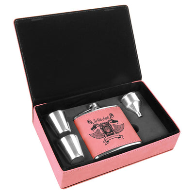 Personalized Leatherette Flask Gift Box Set in Pink