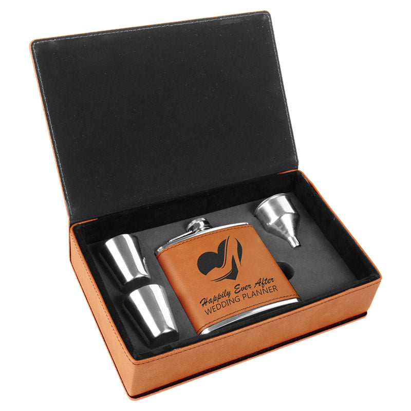 Personalized Rawhide Leatherette Flask Gift Box Set