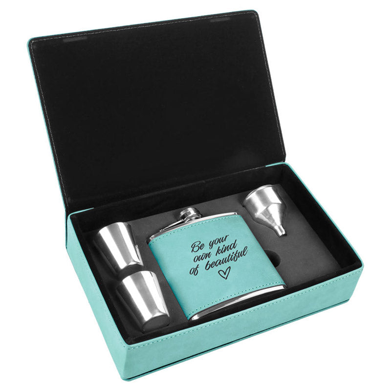 Personalized Leatherette Flask Gift Box Set